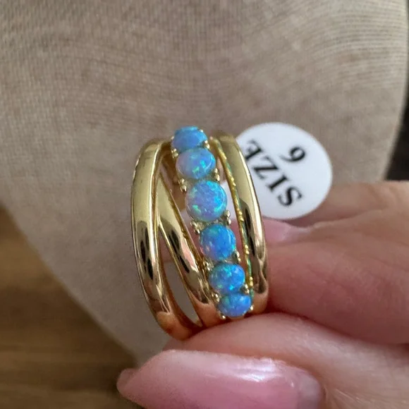 💜 Melinda Maria Oh She Fancy Stacked Blue Opal Ring - Size 6 - Picture 3 of 3